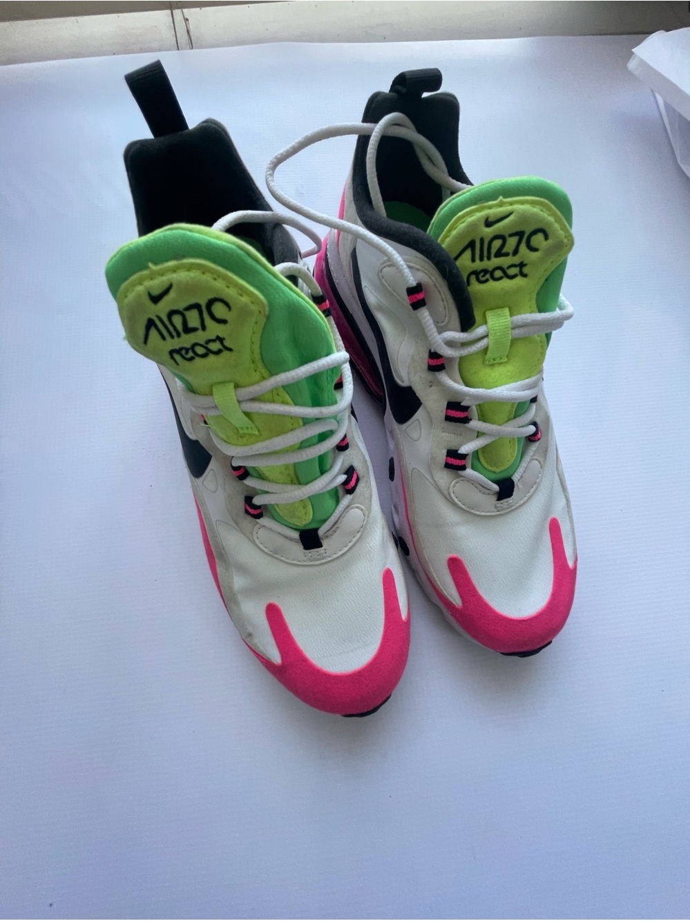 Nike Women's ' Air Max 270 React Sneakers - White, Neon Green & Pink